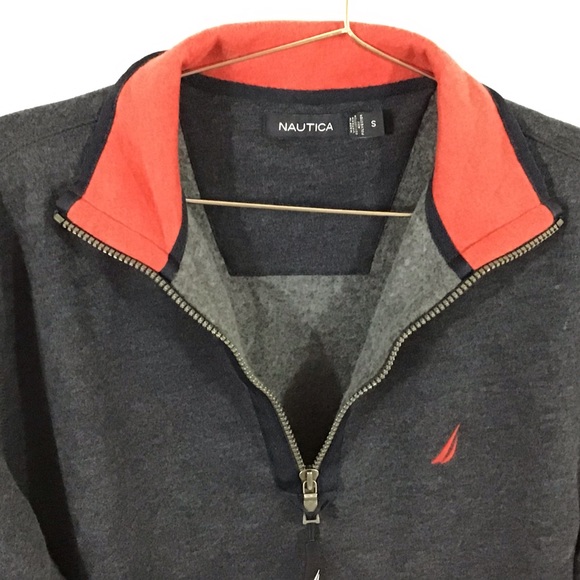 Nautica Quarter Zip Pullover Heather Blue Red - Picture 4 of 6